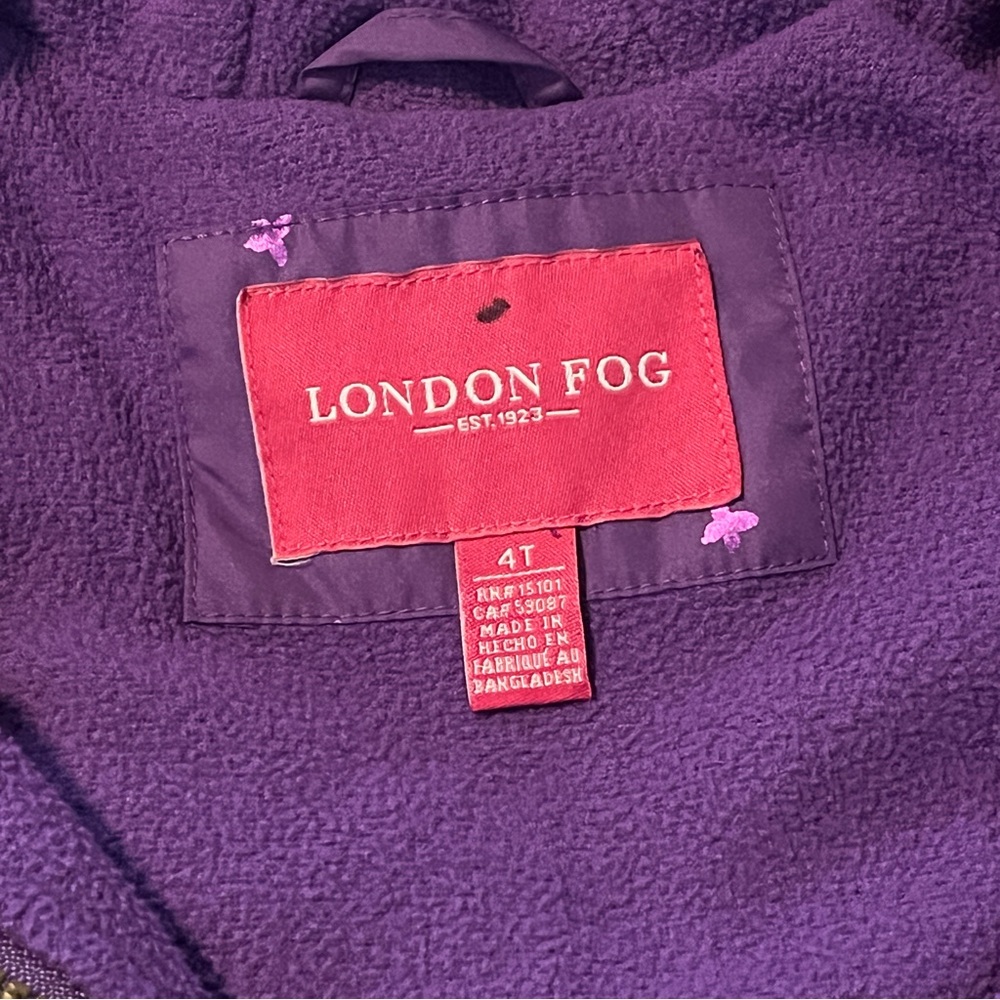 London Fog Girls Purple Pink Butterfly Hooded Jacket Coat Fleece Lining Size 4T - Picture 6 of 7